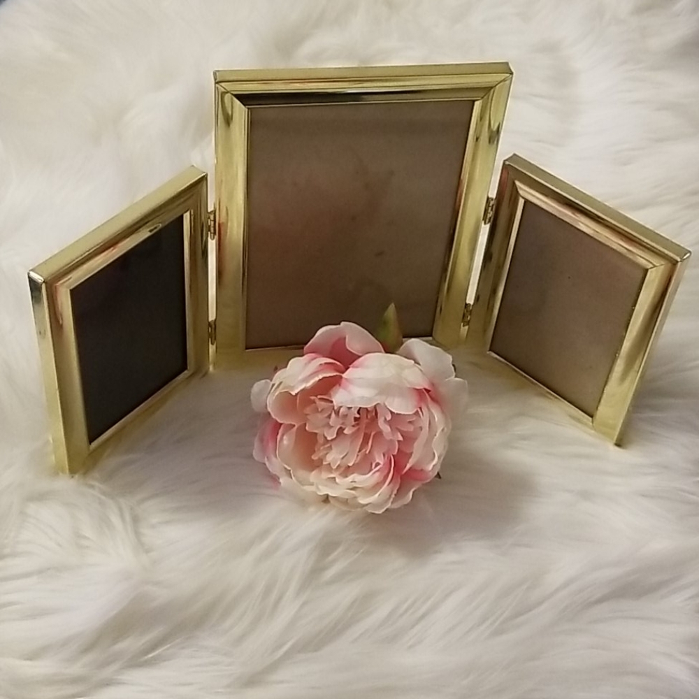 Golden "Burnes Of Boston" Trifold  Picture Frame